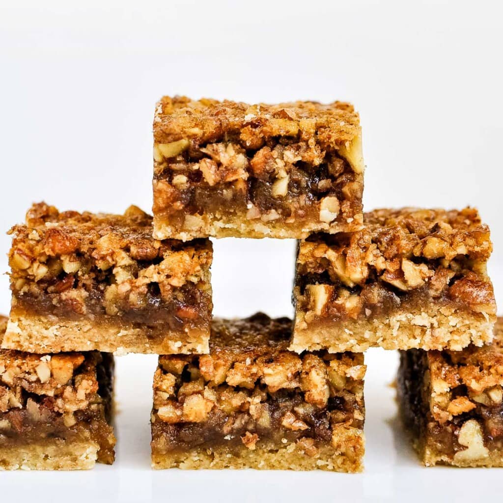 Pecan Pie Bars with shortbread crust and easy homemade filling.