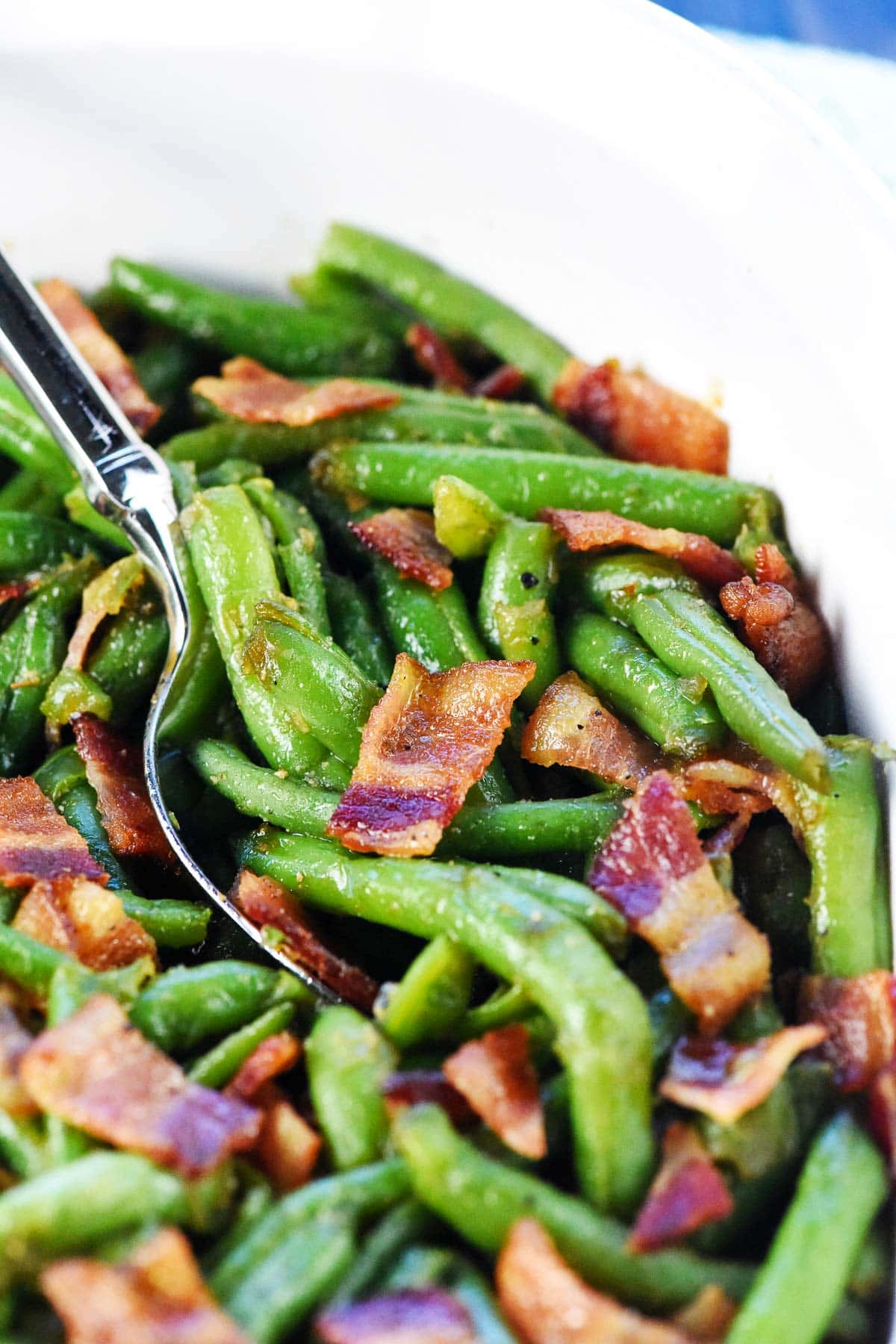 Green Bean Casserole with Bacon close-up.