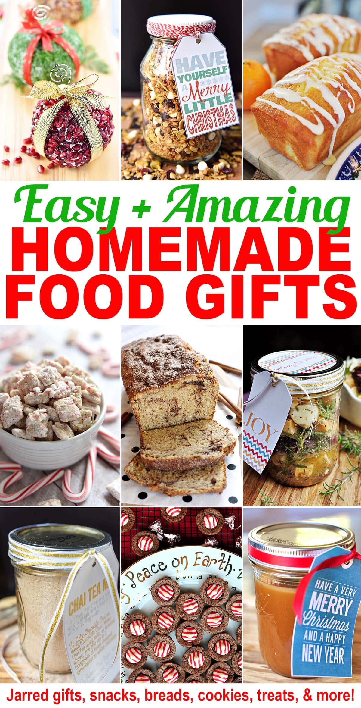 Christmas Food Gifts ~ this collection of homemade food gifts is full of yummy ideas for sharing love and showing care or appreciation to family, friends, neighbors, and more, on Christmas or other holidays. And don't forget that many of these food gifts would be appreciated any time of year! | FiveHeartHome.com via @fivehearthome