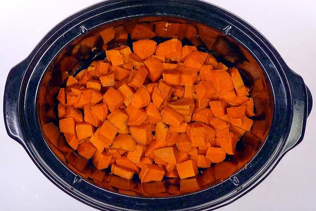 Cooked sweet potatoes in crock pot.