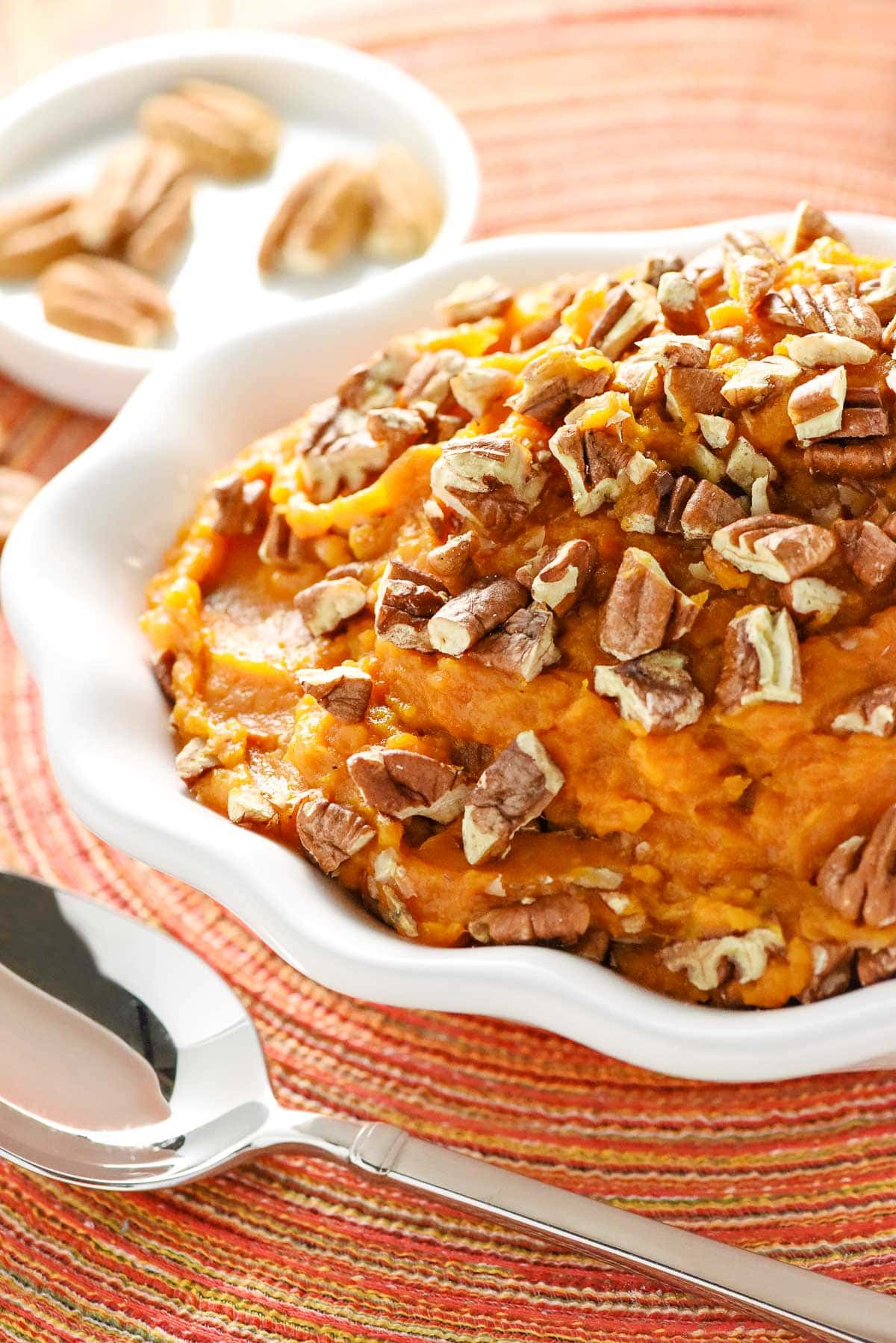 Crock Post Sweet Potato Casserole in serving dish.