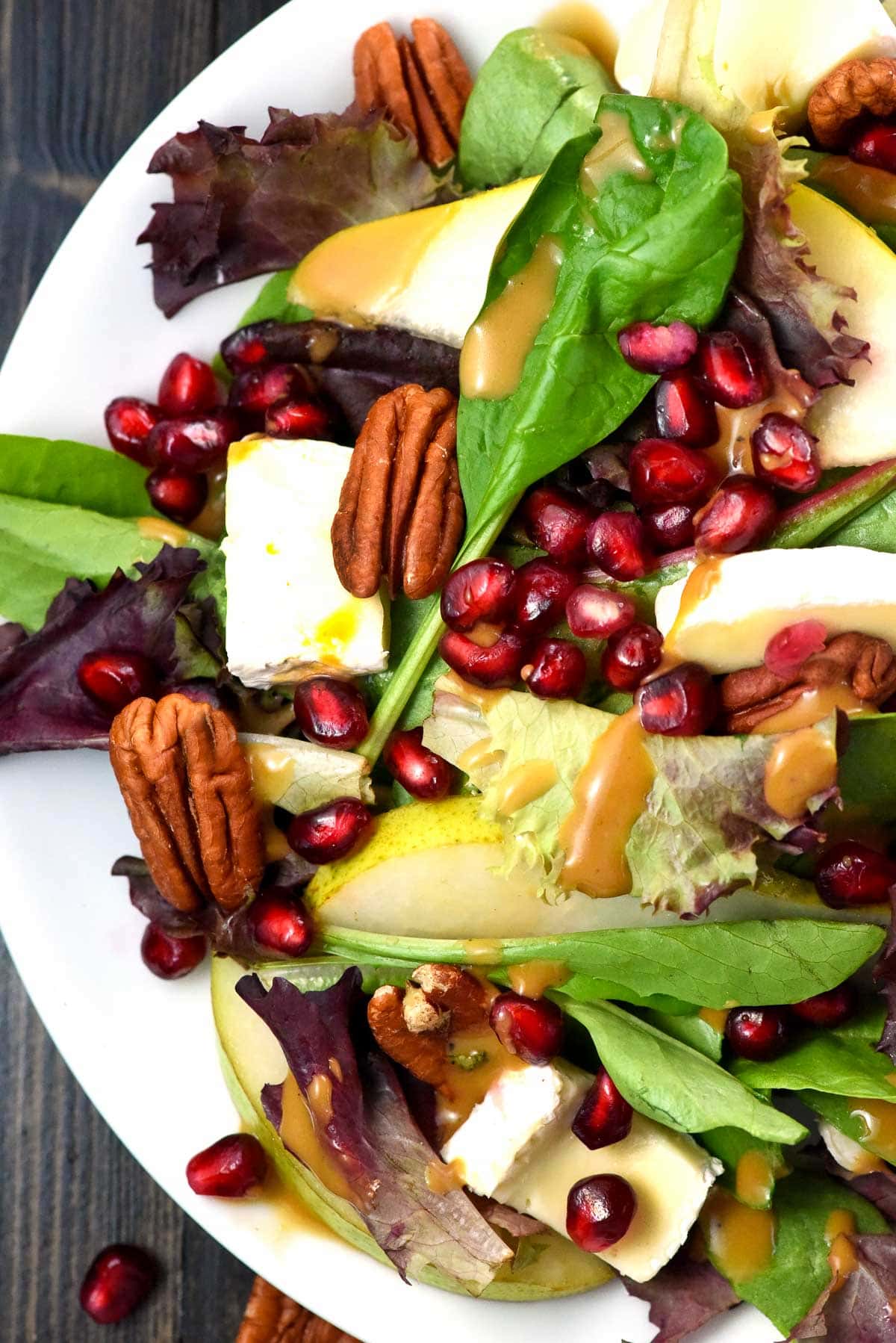 Aerial view of Thanksgiving Salad on plate.