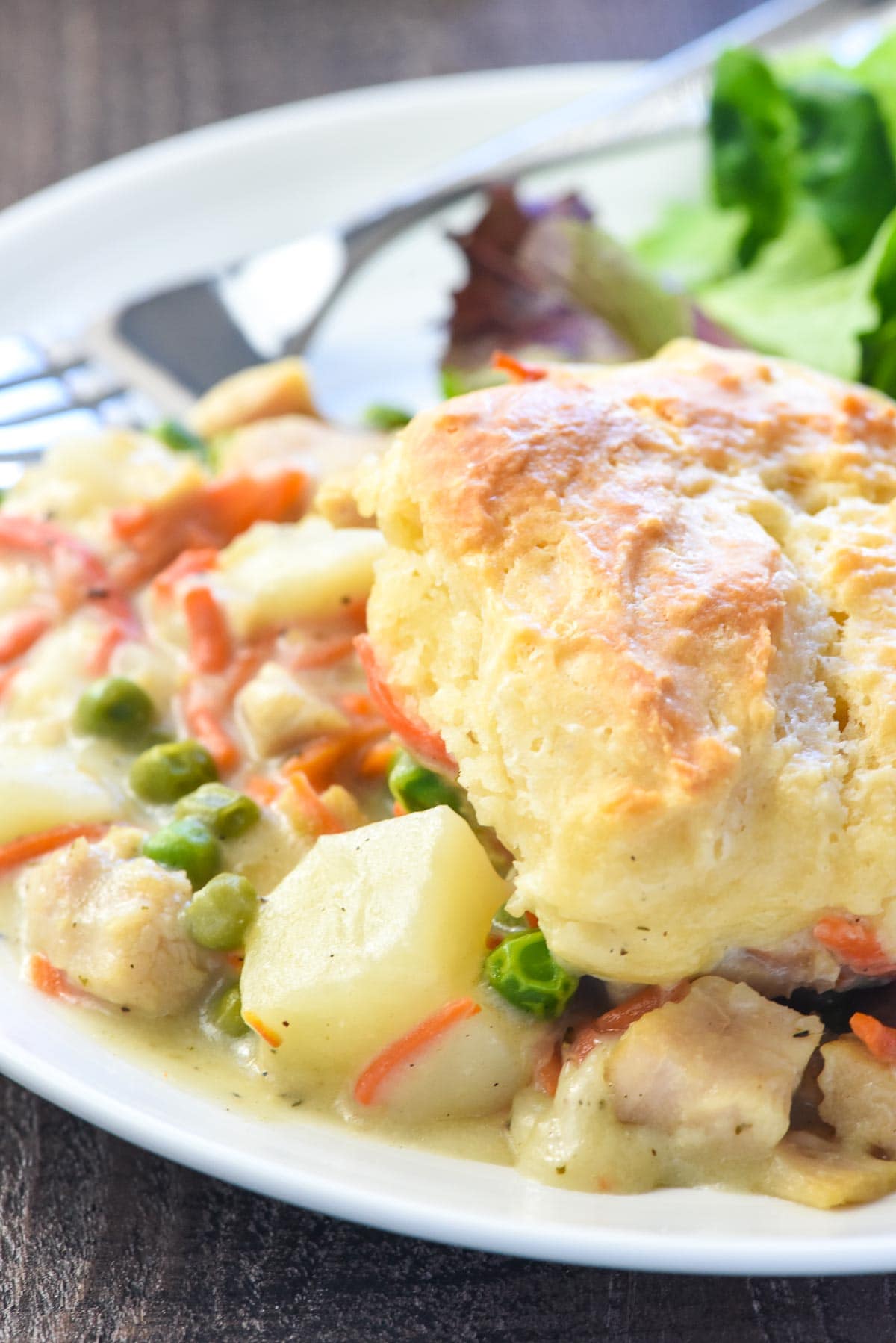 Chicken Pot Pie Casserole zoom of biscuit topping.