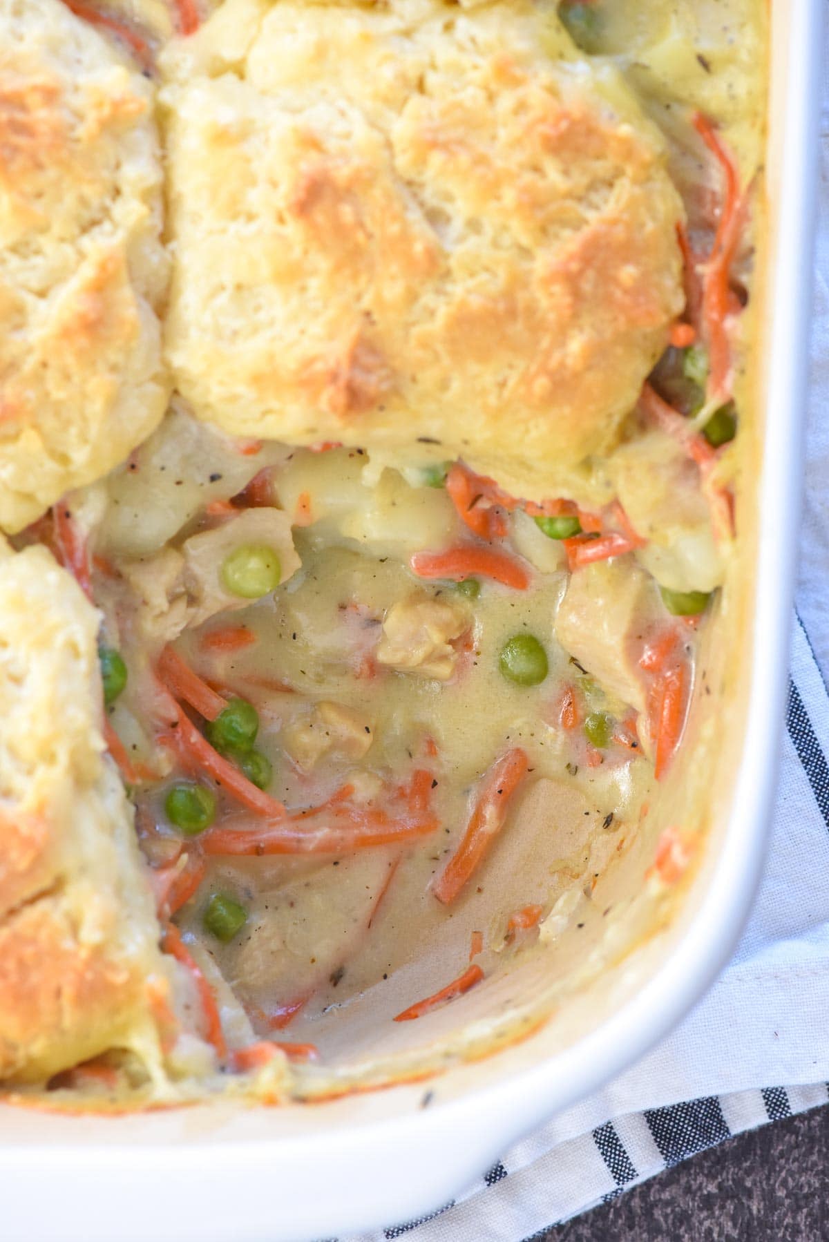 Chicken Pot Pie Casserole recipe with missing scoop.