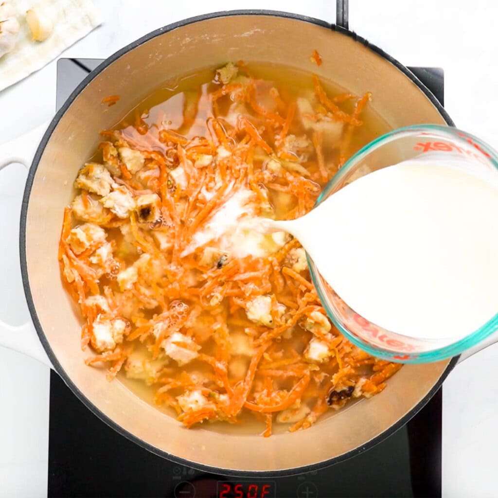 Pour half-and-half into homemade filling.