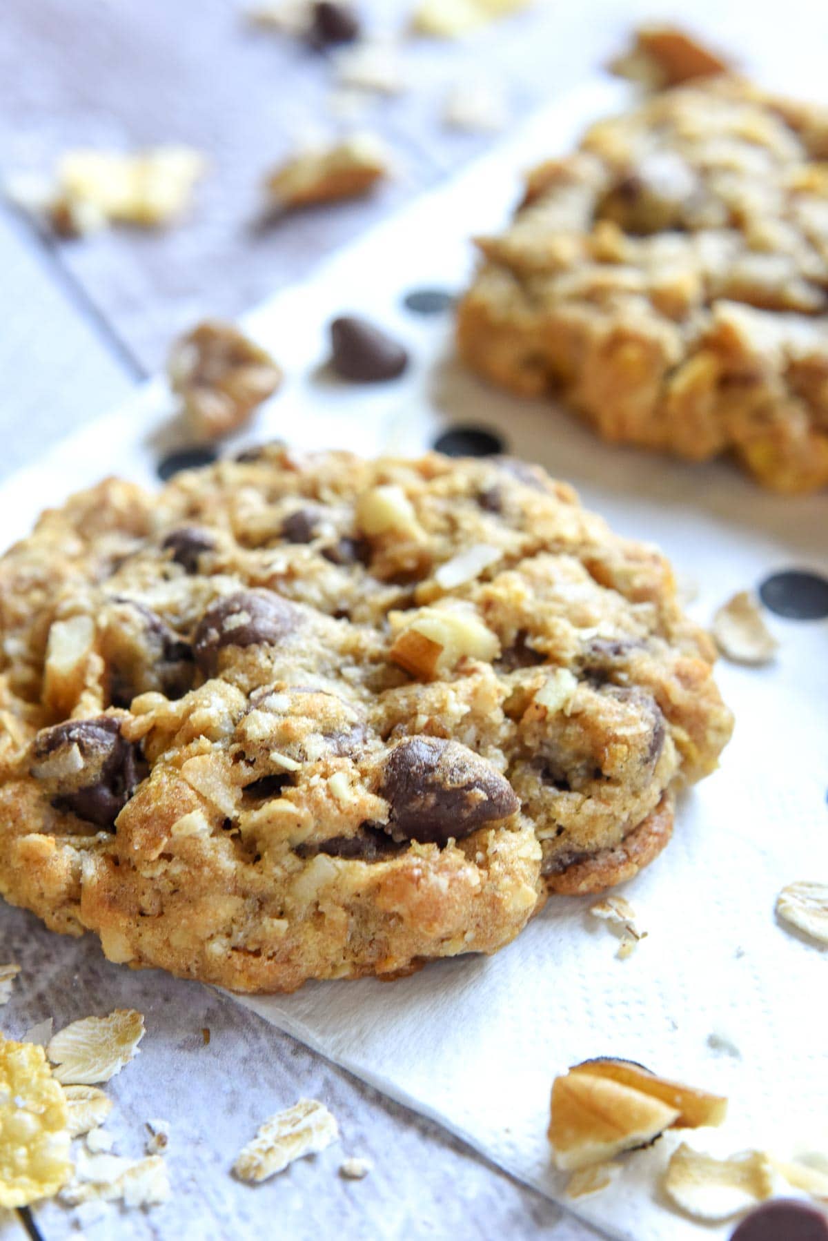 Cowboy Cookie recipe on napkin.