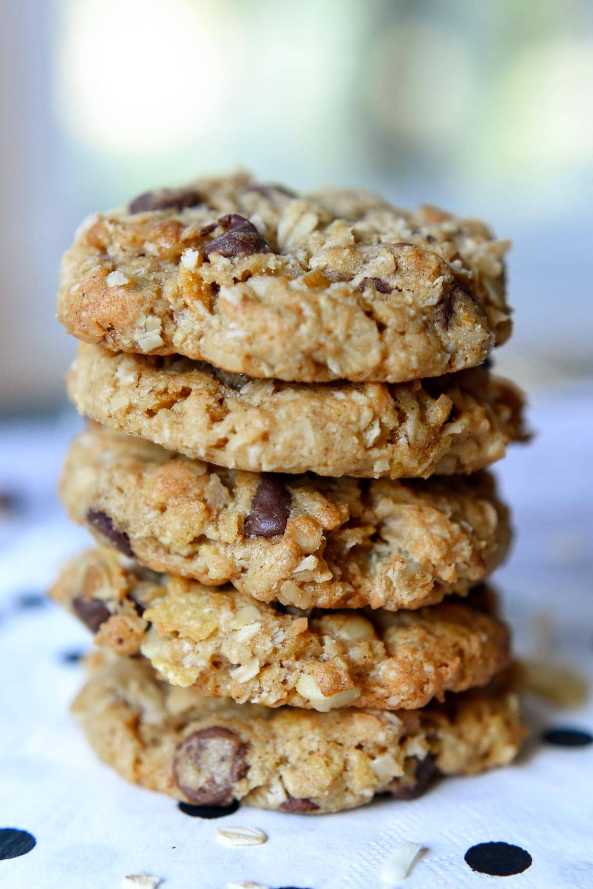 Cowboy Cookies recipe in stack.