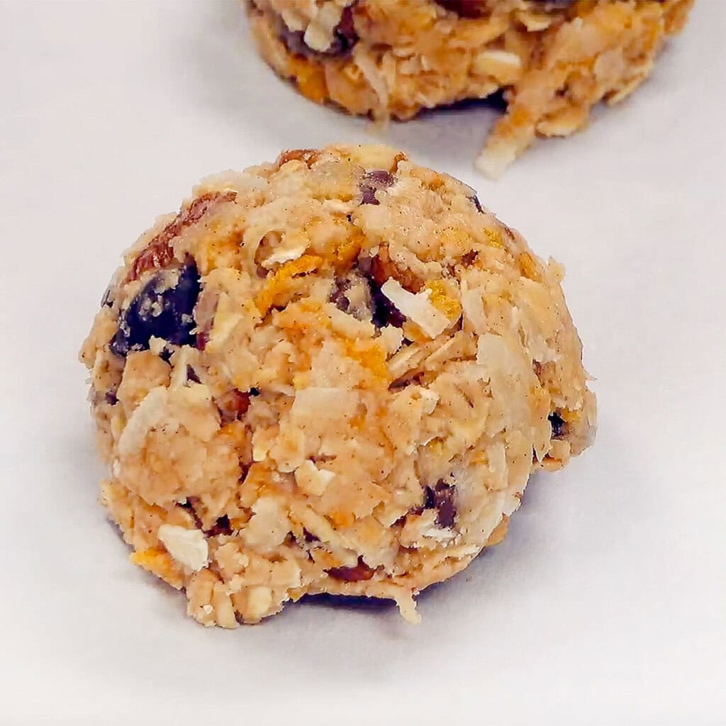 Cowboy Cookies scooped onto pan.