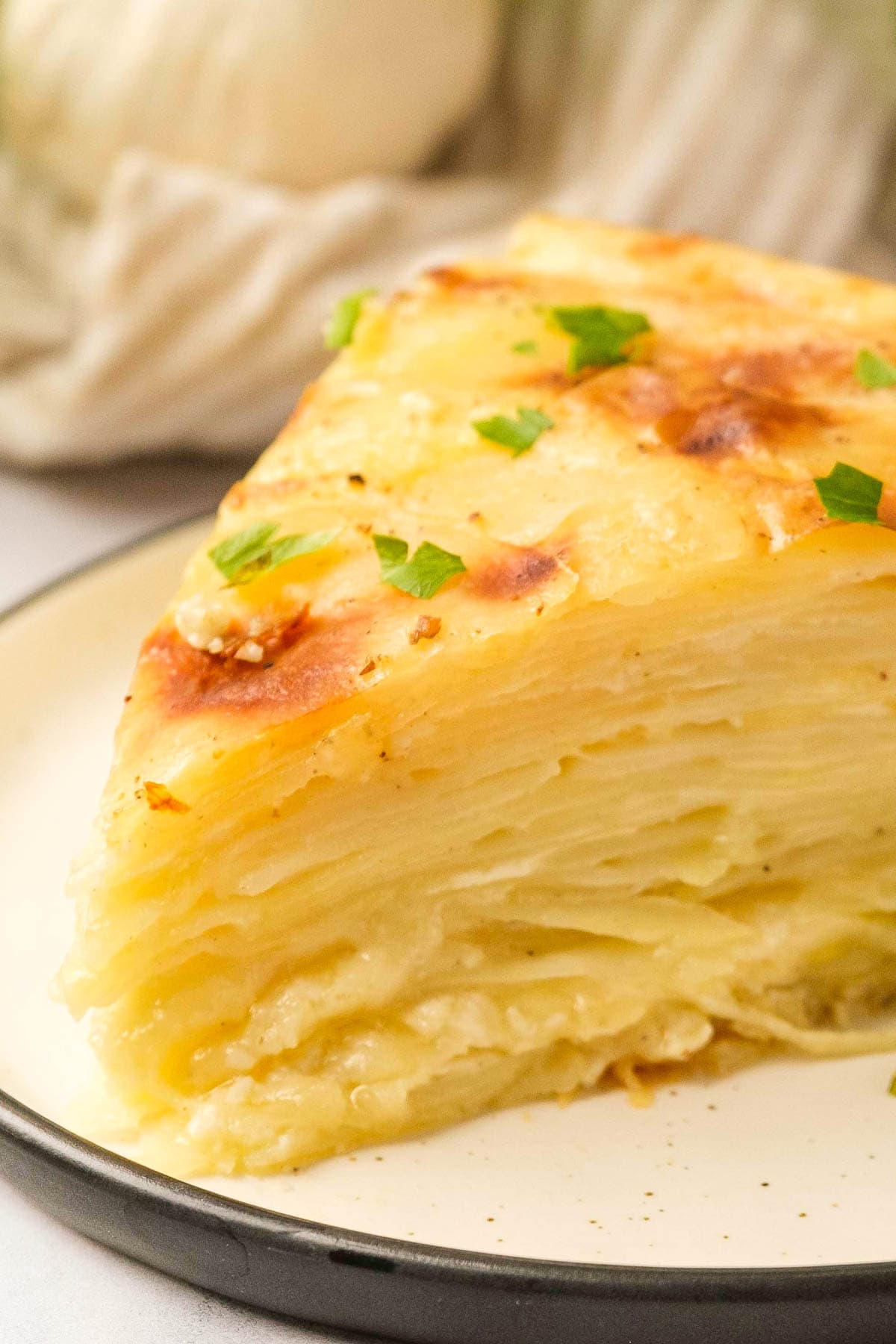 Close-up of Gruyere Scalloped Potatoes recipe.