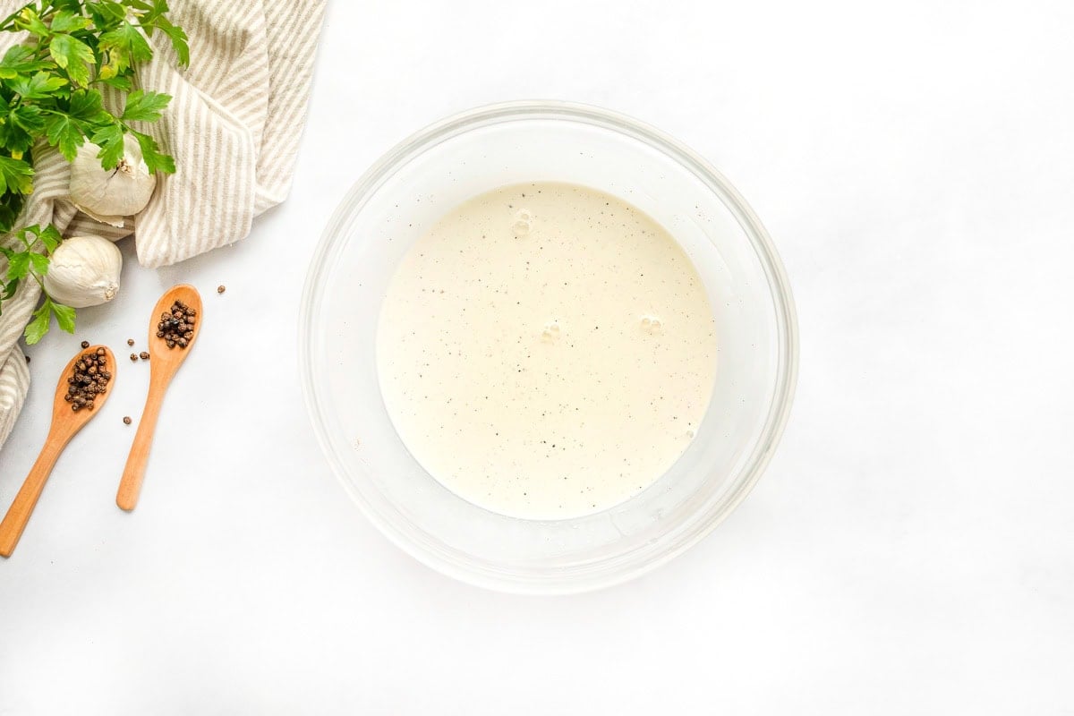 Custard for Gruyere Scalloped Potatoes in bowl.