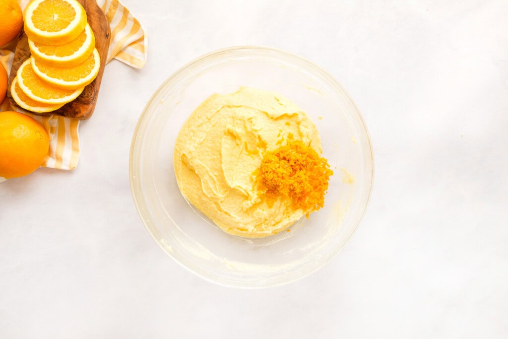 Orange zest added to Orange Pound Cake batter.