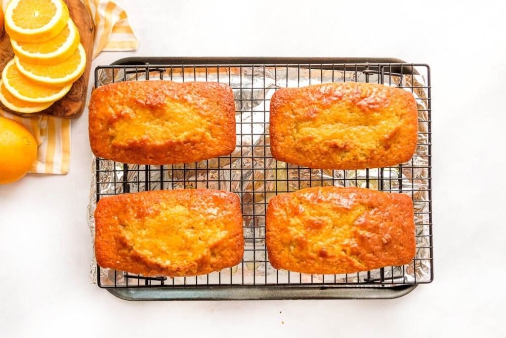 Orange Pound Cake soaked with simple syrup.