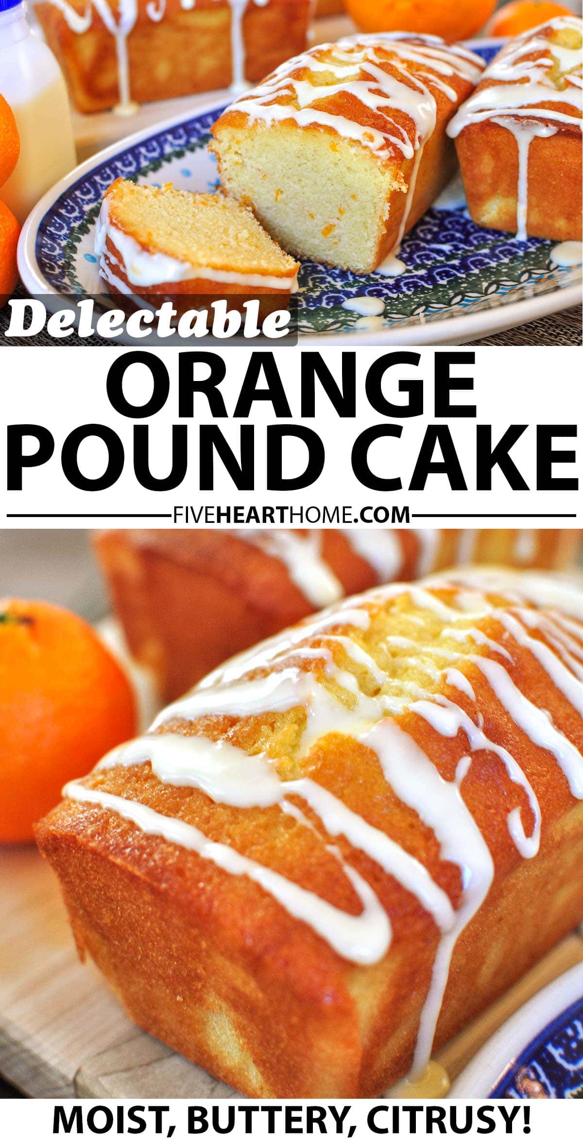 Orange Pound Cake ~ this from-scratch pound cake recipe is buttery, moist, and bursting with sunny citrus flavor! | FiveHeartHome.com via @fivehearthome