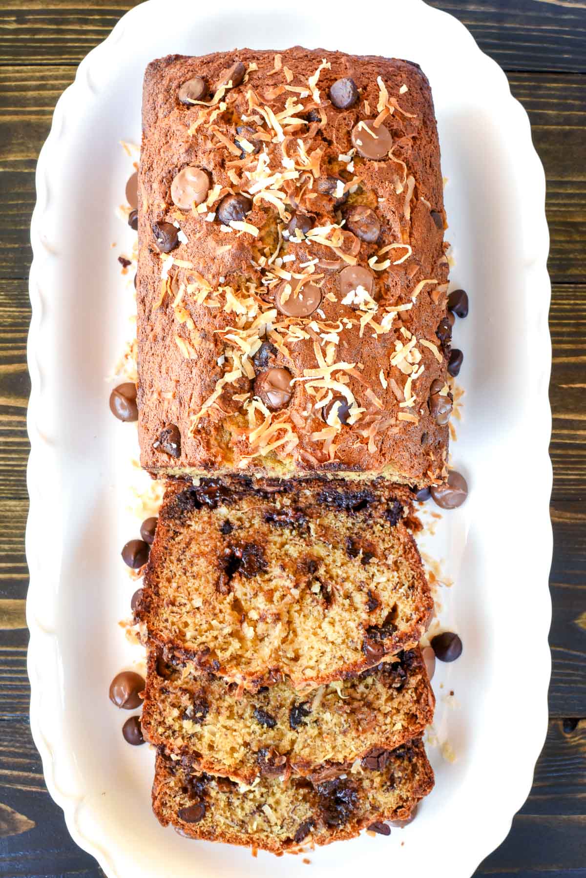 Aerial view of Chocolate Chip Banana Bread.