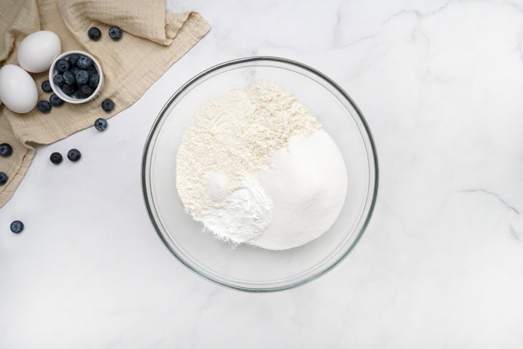 Dry ingredients in glass bowl.