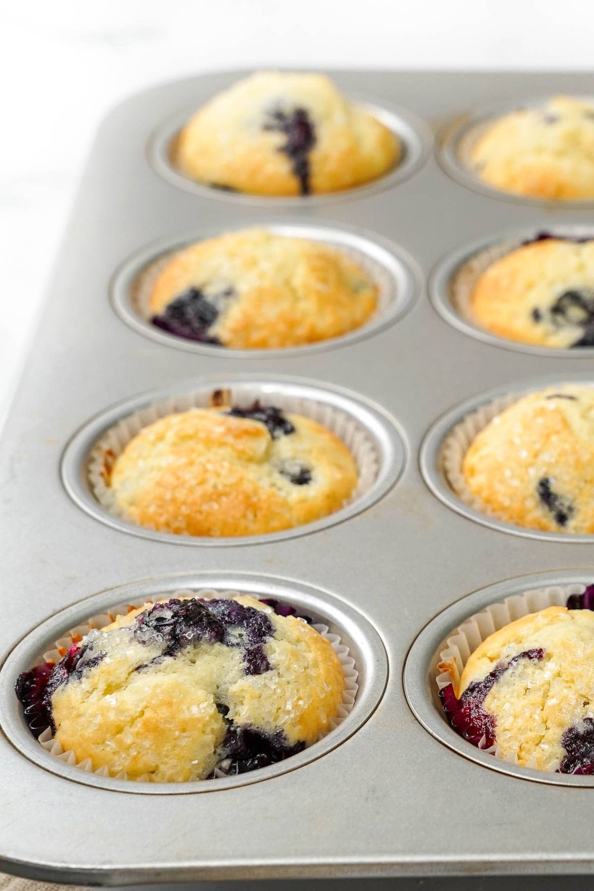 Easy Blueberry Muffins in pan.