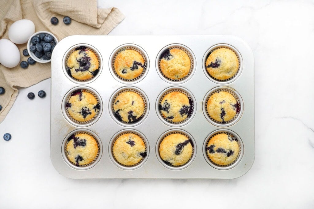 Easy blueberry muffins recipe in muffin pan.