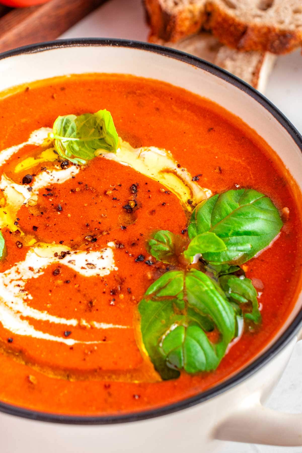 Close-up of Easy Tomato Soup recipe in pot.