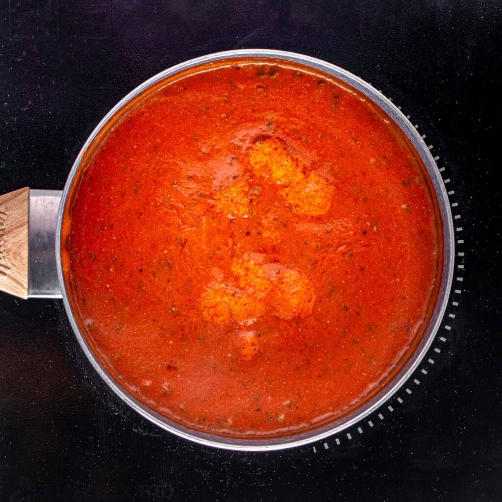 Easy Tomato Soup simmering on stove.