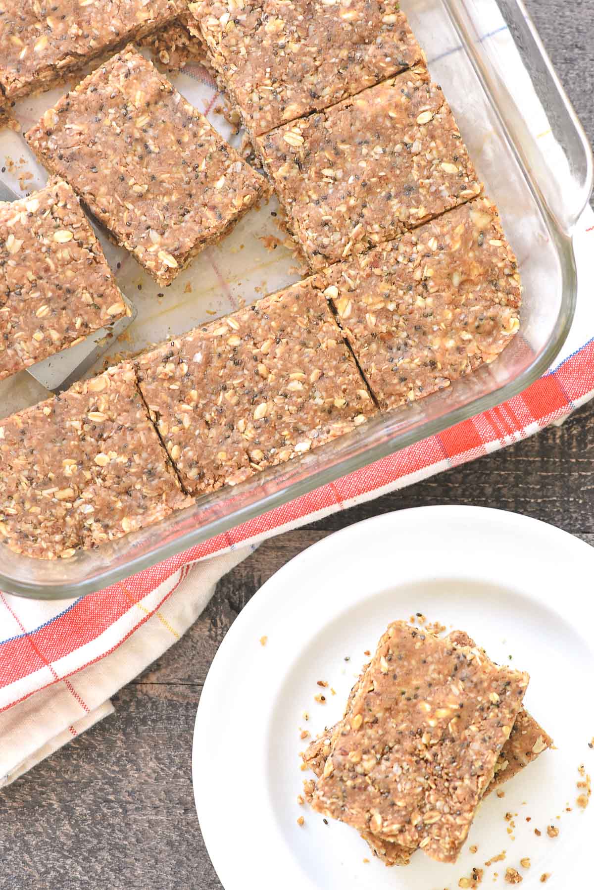 Aerial view of Protein Bars in dish and on plate.