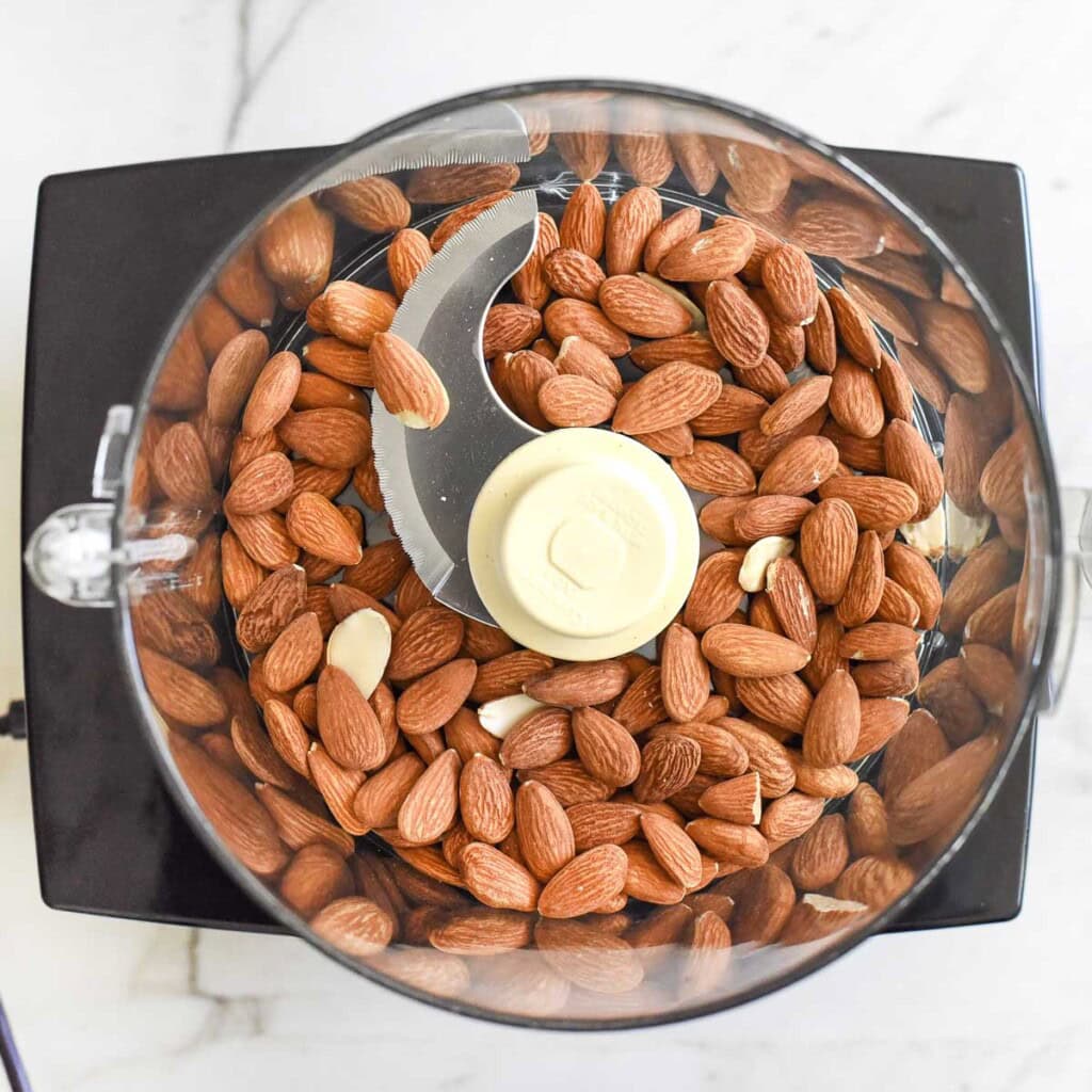 Almonds in food processor.