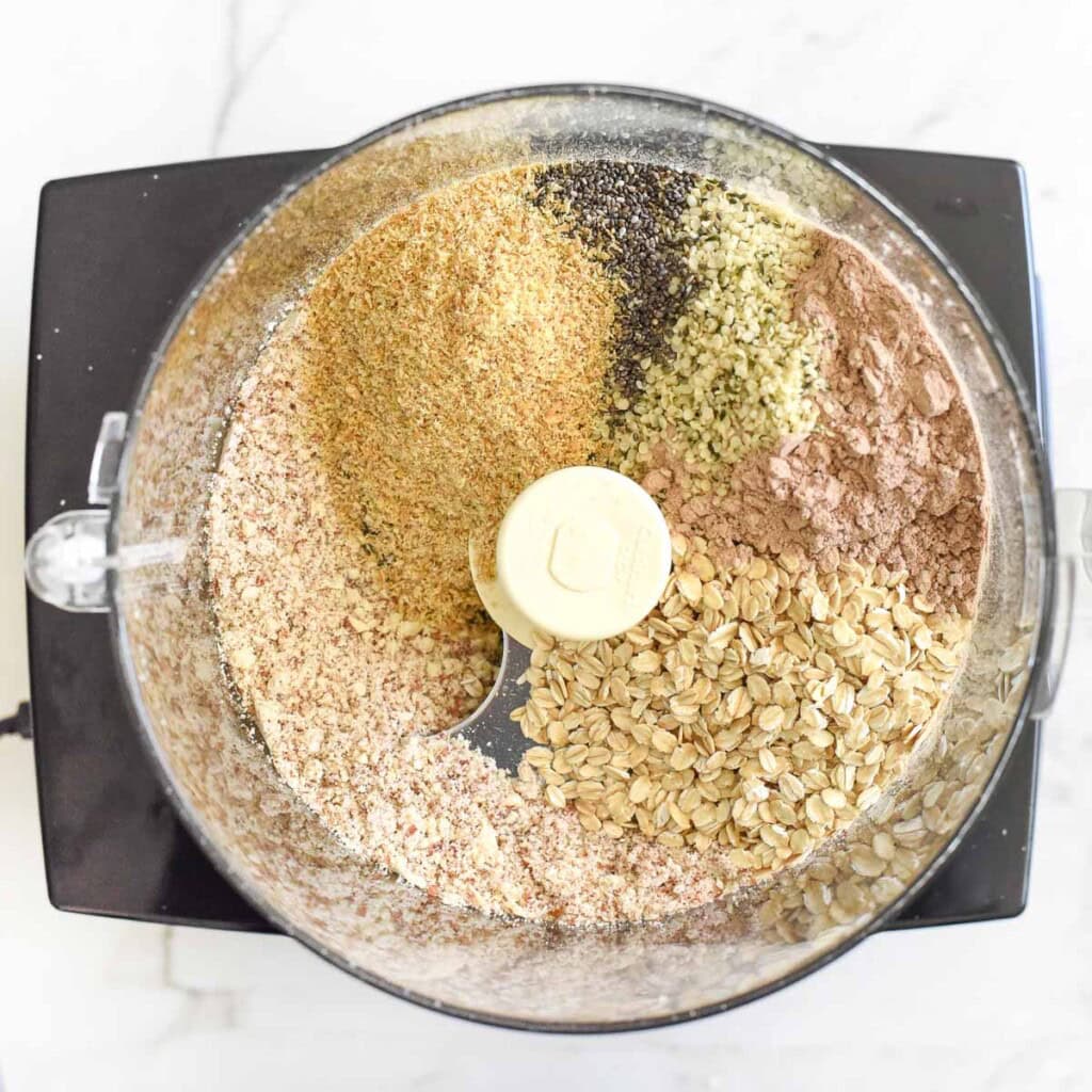 Remaining dry ingredients added to food processor.