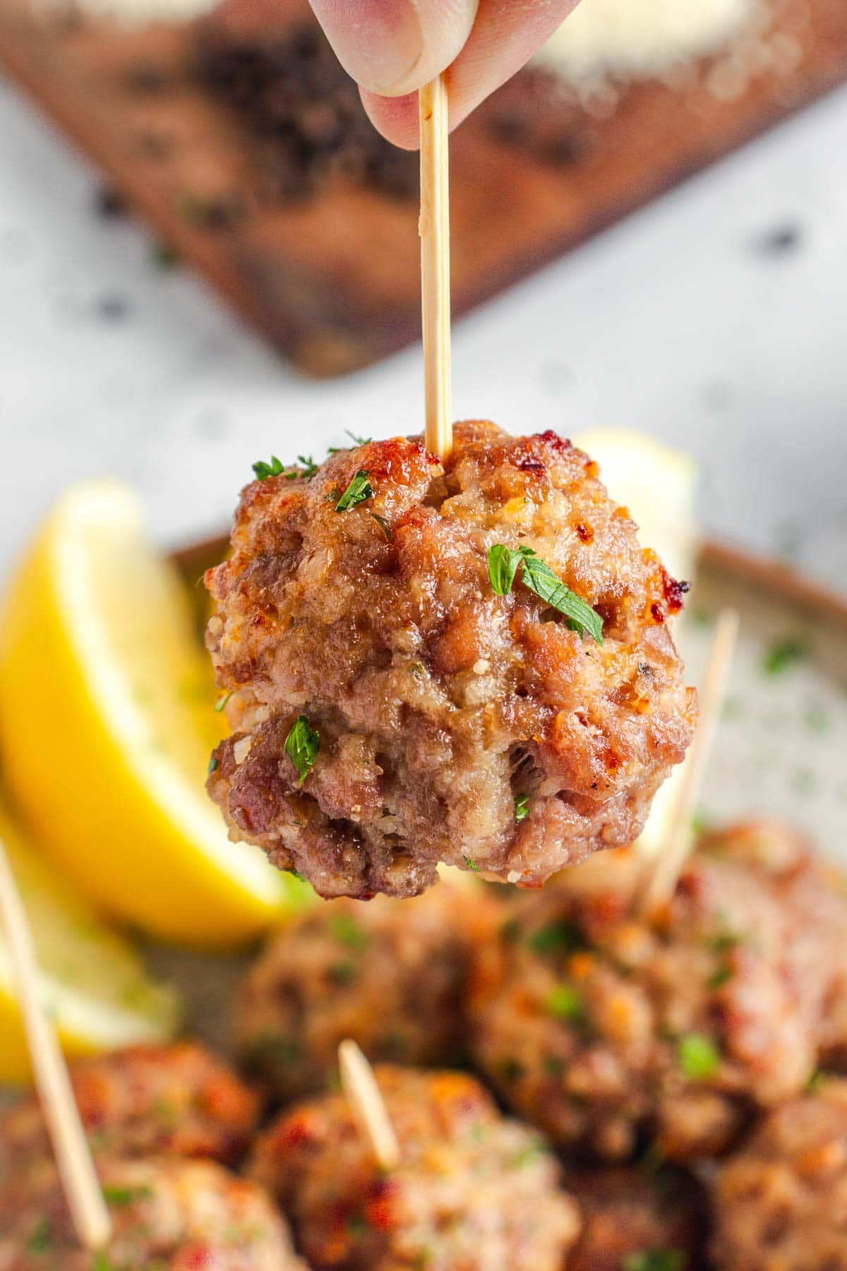 Close-up of oven Baked Turkey Meatballs.