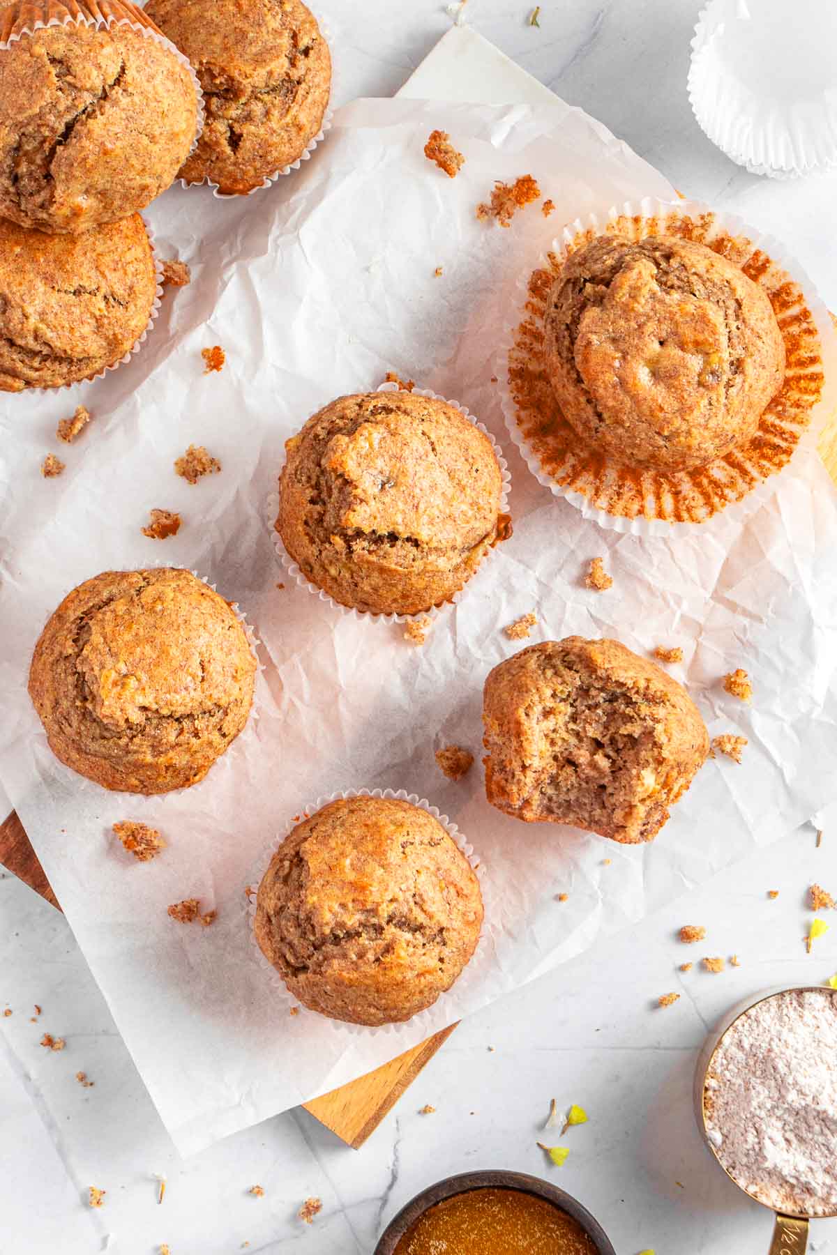 Healthy Banana Muffins on table.