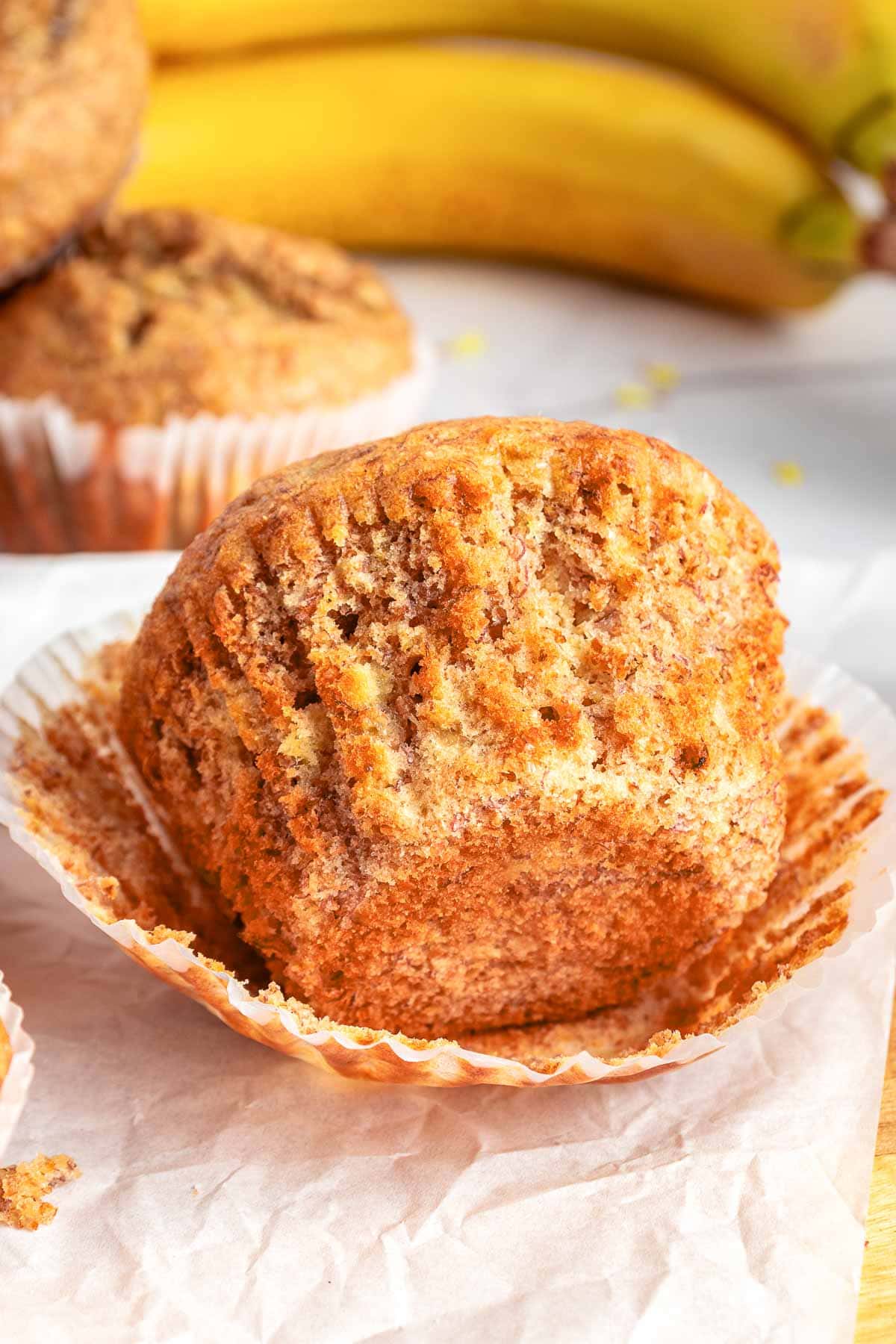 Healthy Banana Muffin recipe with liner removed.