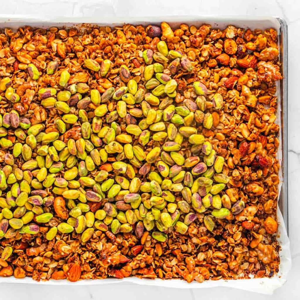 Pistachios added to Protein Granola recipe.