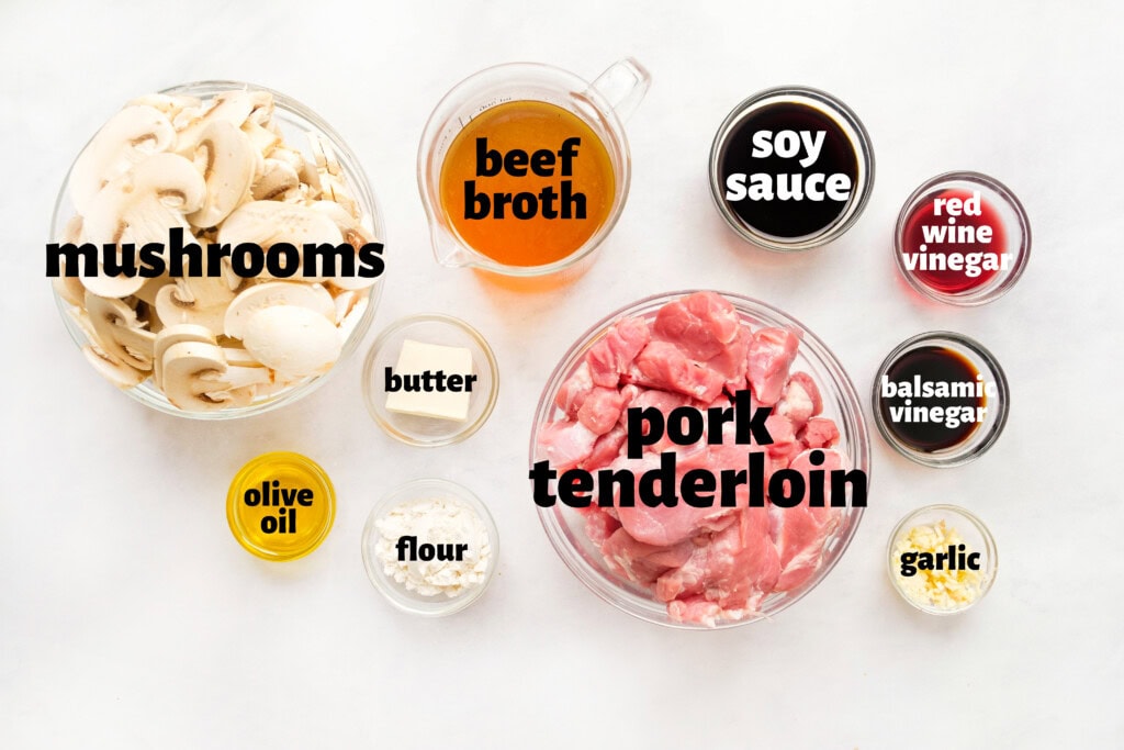 Labeled ingredients to make Pork Tenderloin Medallions recipe.