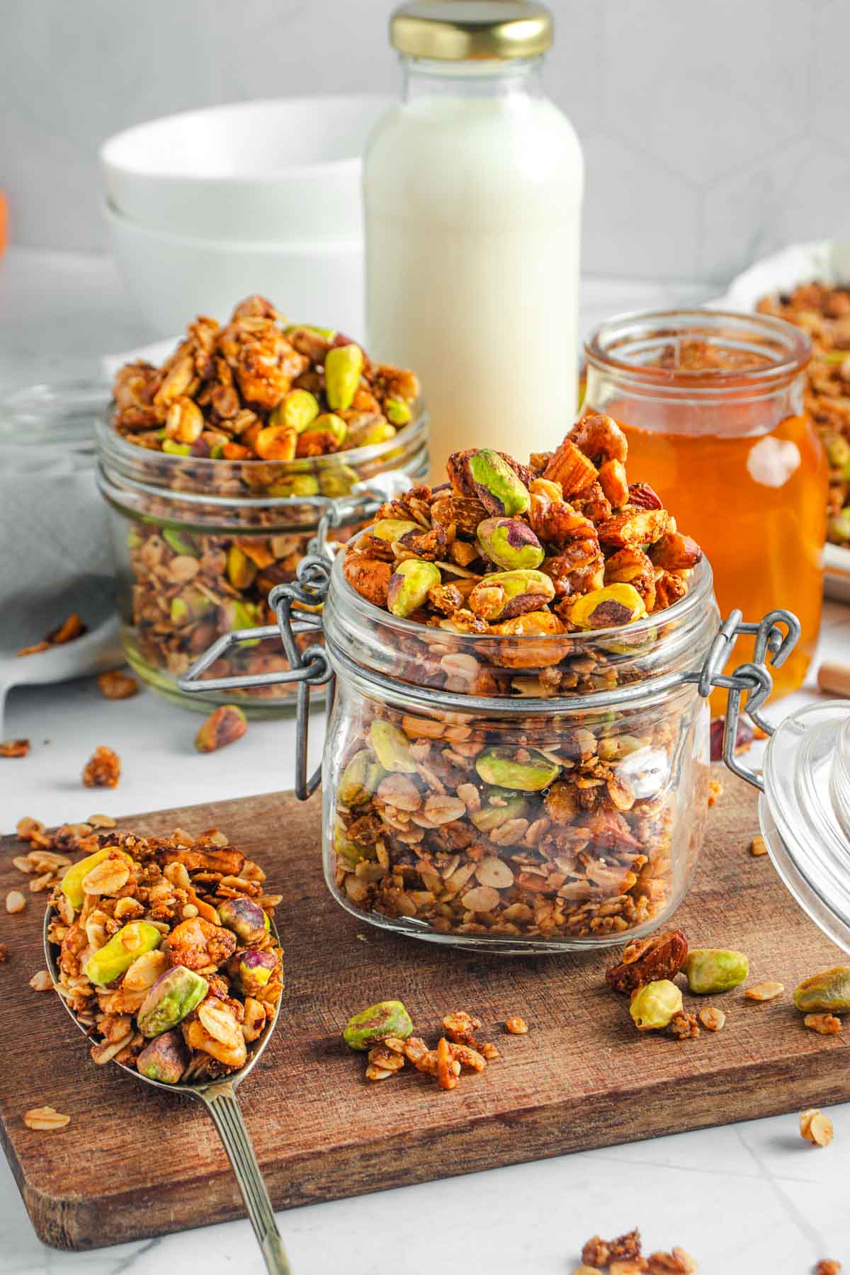 High Protein Granola in jars.