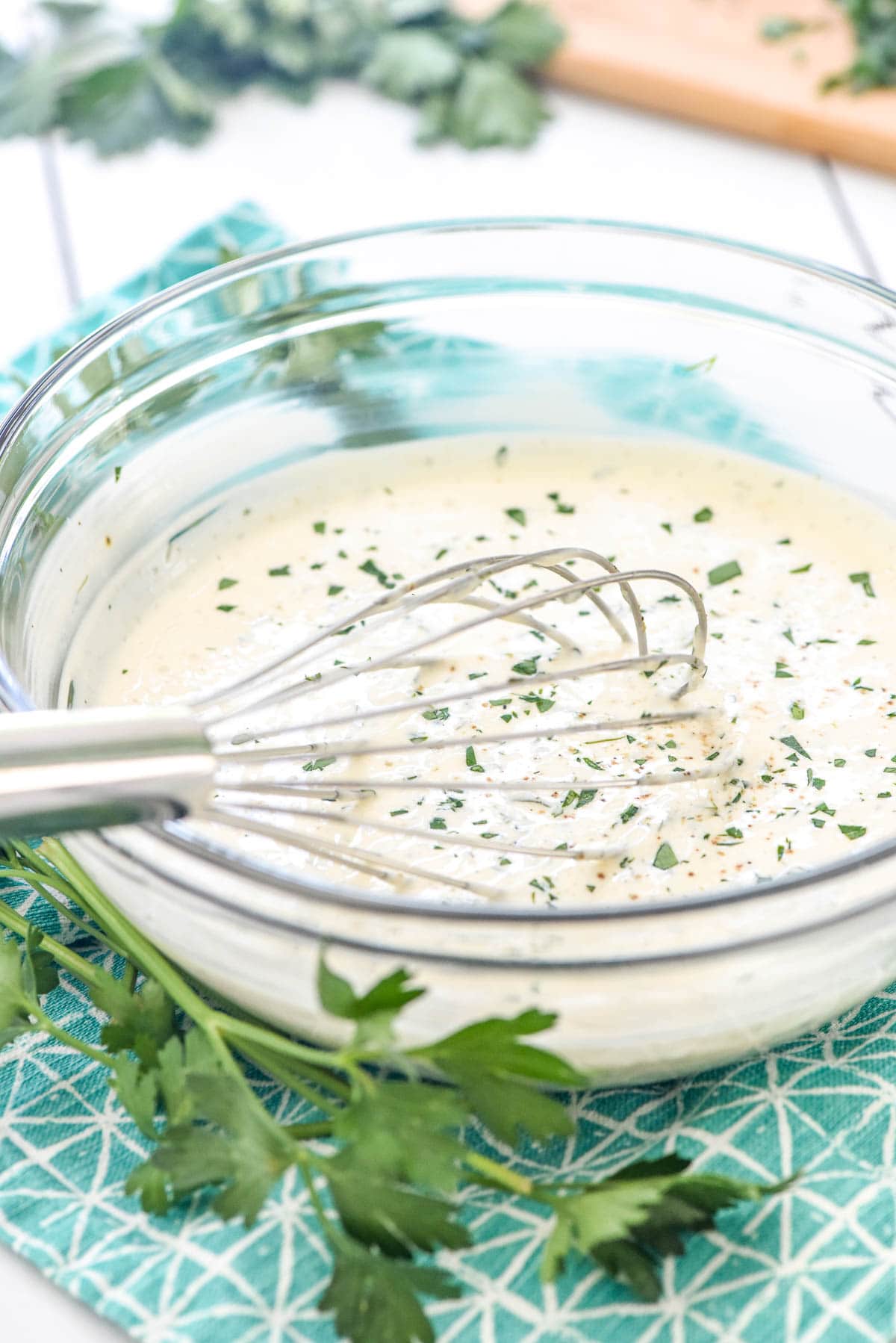 Homemade Ranch Dressing after being mixed in bowl.