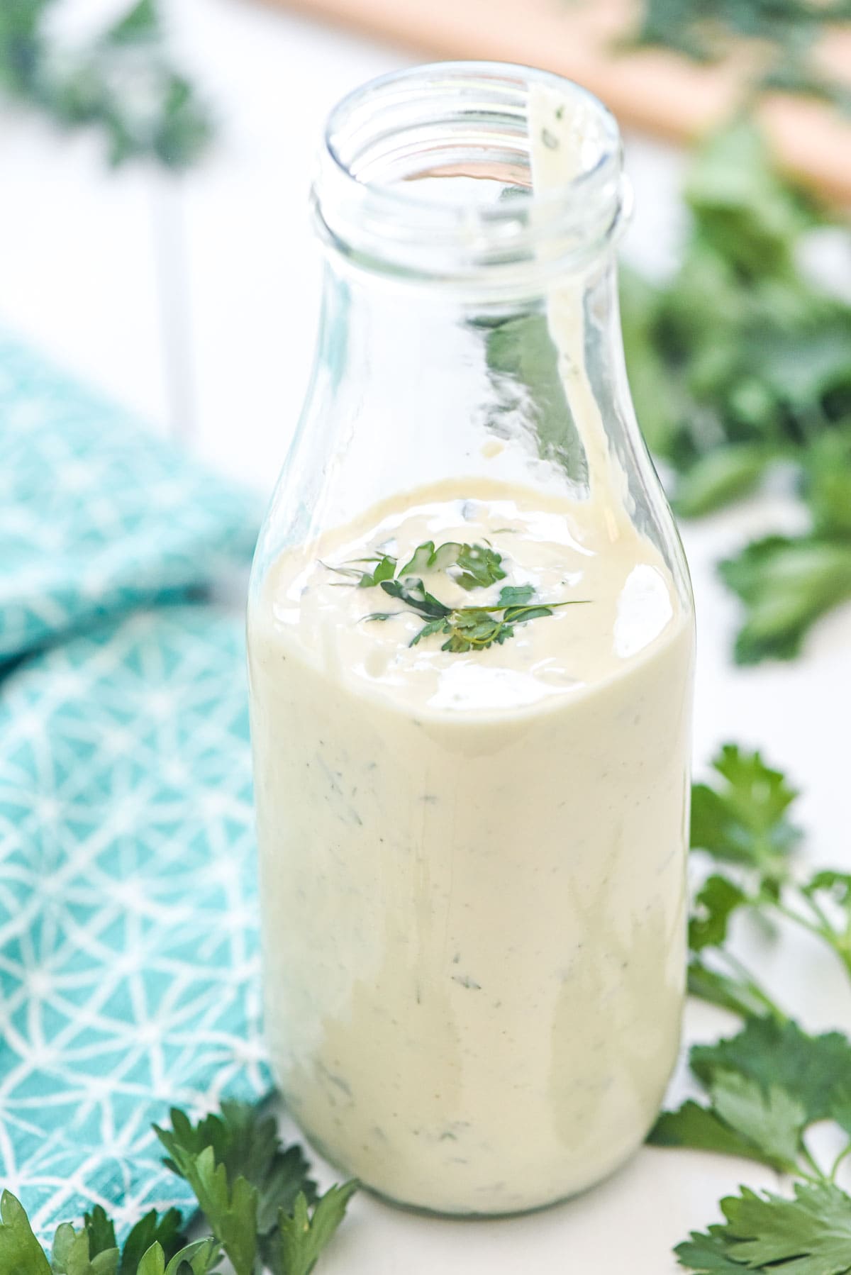 Homemade Ranch Dressing recipe in bottle made with buttermilk.