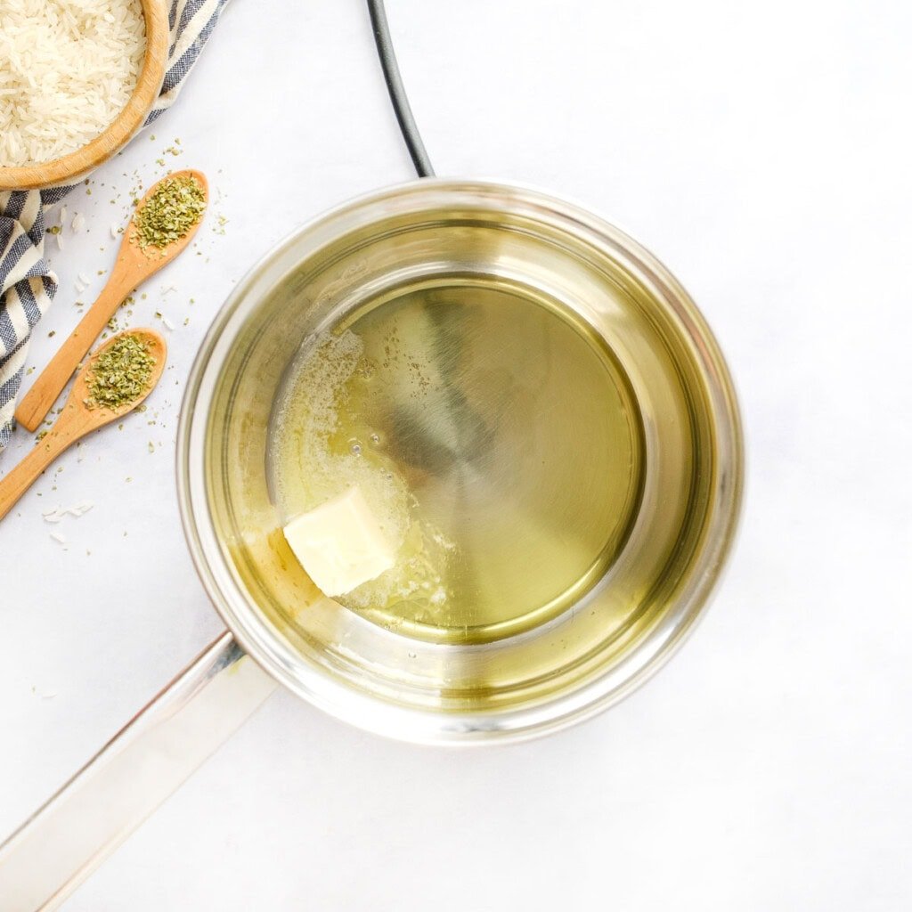 Butter and oil in pot.