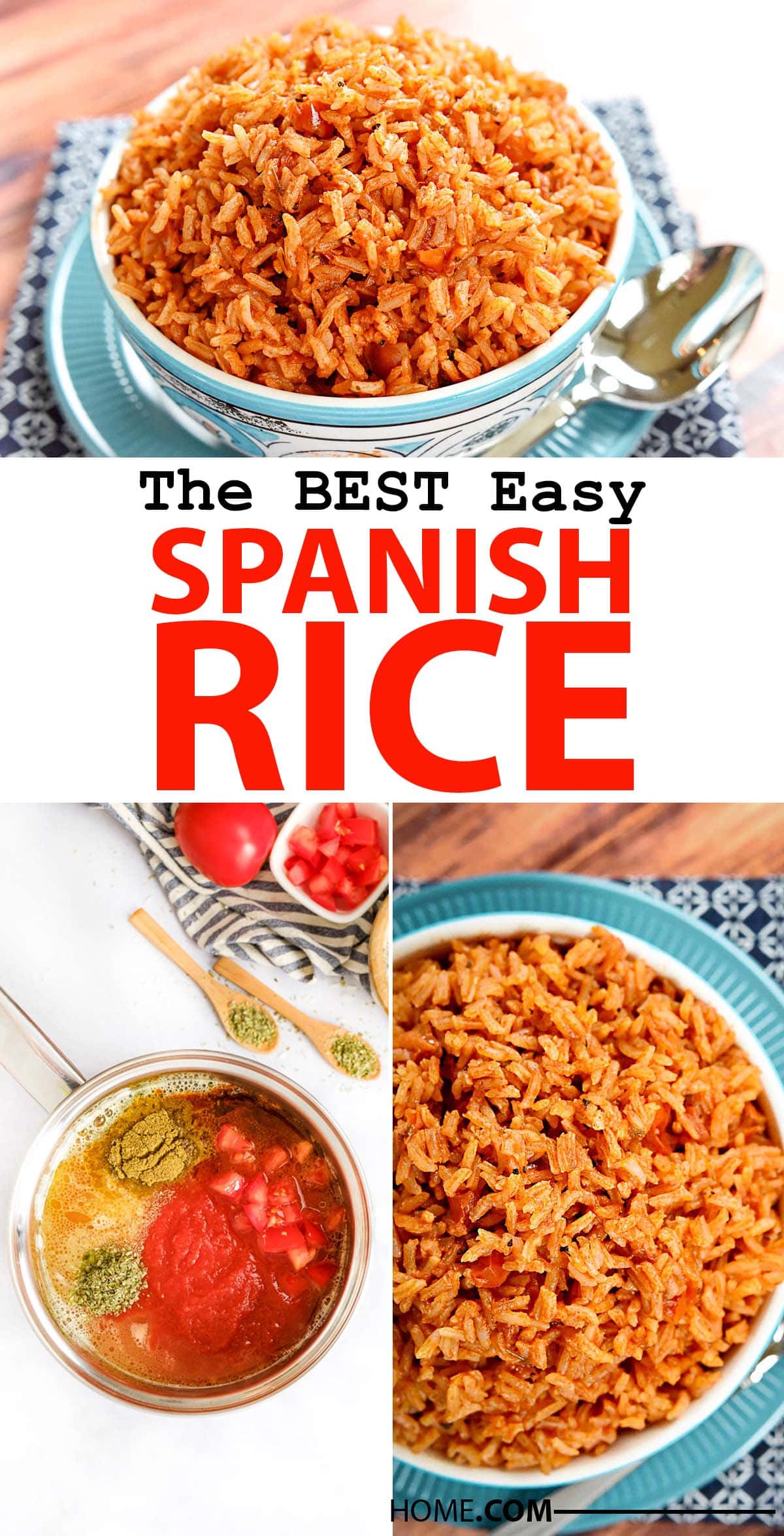 Spanish Rice ~ this quick, delicious Spanish rice recipe is as simple as cooking a pot of rice using chicken broth, tomato sauce, and seasonings. This easy Spanish Rice will be your go-to side dish for Mexican entrees. You’ll never wonder how to make Spanish rice again! | FiveHeartHome.com via @fivehearthome