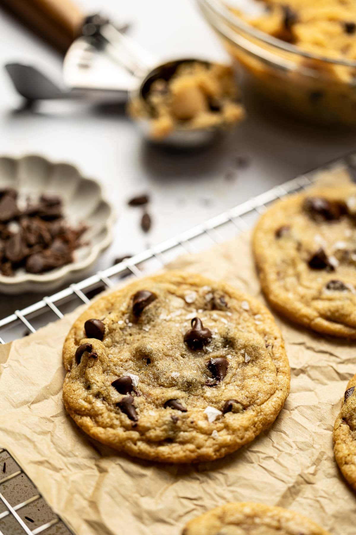 Brown Butter Chocolate Chip Cookies with extra chocolate chips.