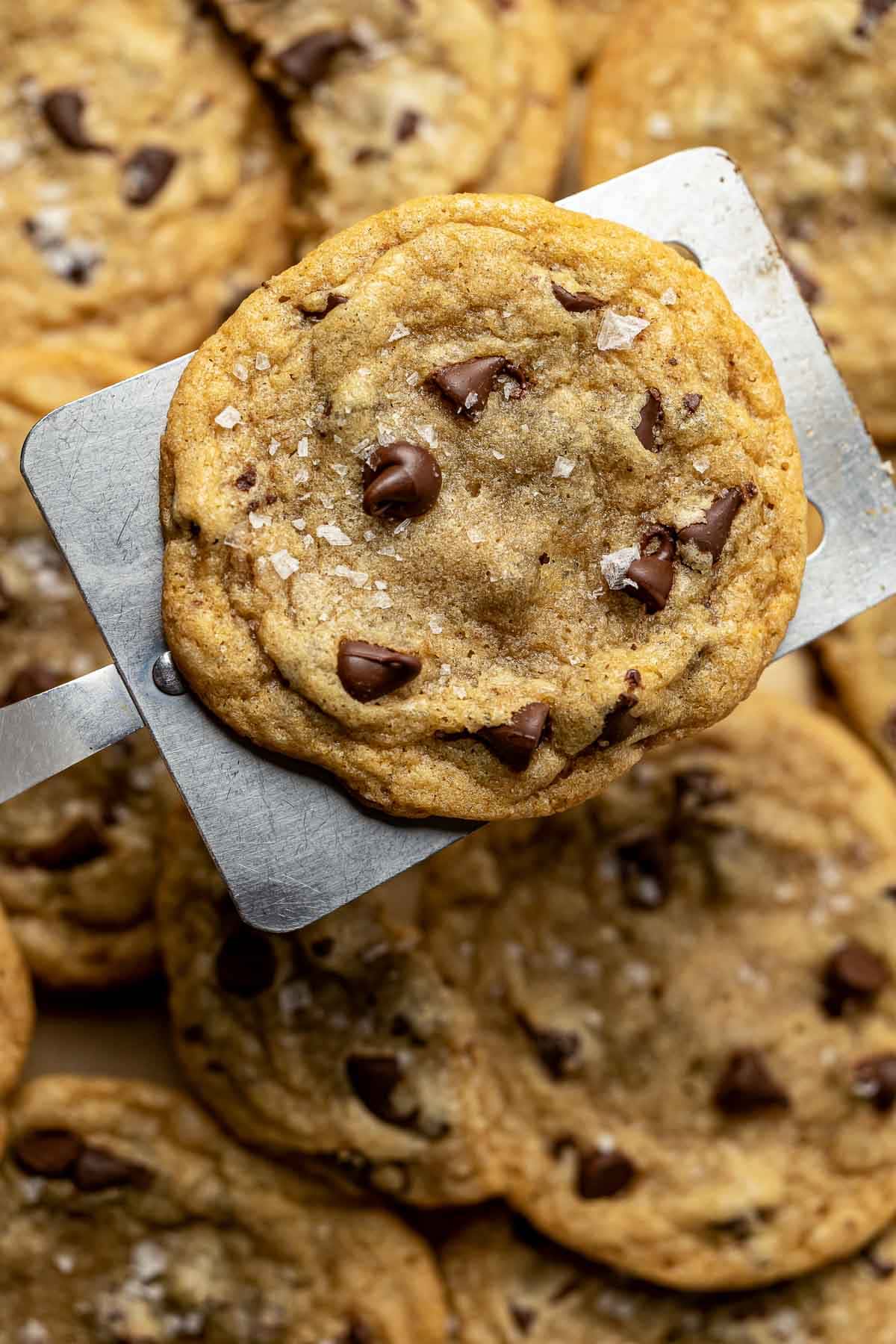 Brown Butter Chocolate Chip Cookies on metal spatula.