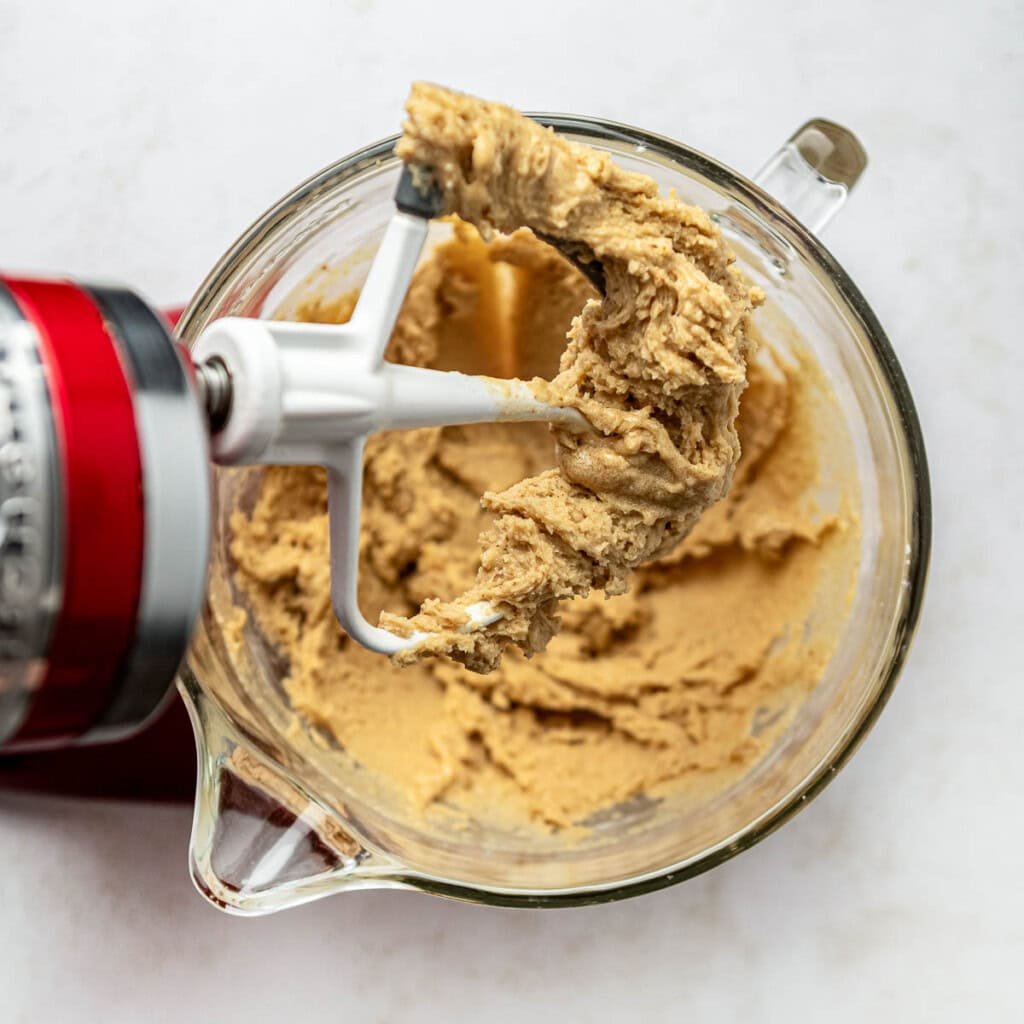 Browned Butter Chocolate Chip Cookies dough in bowl.