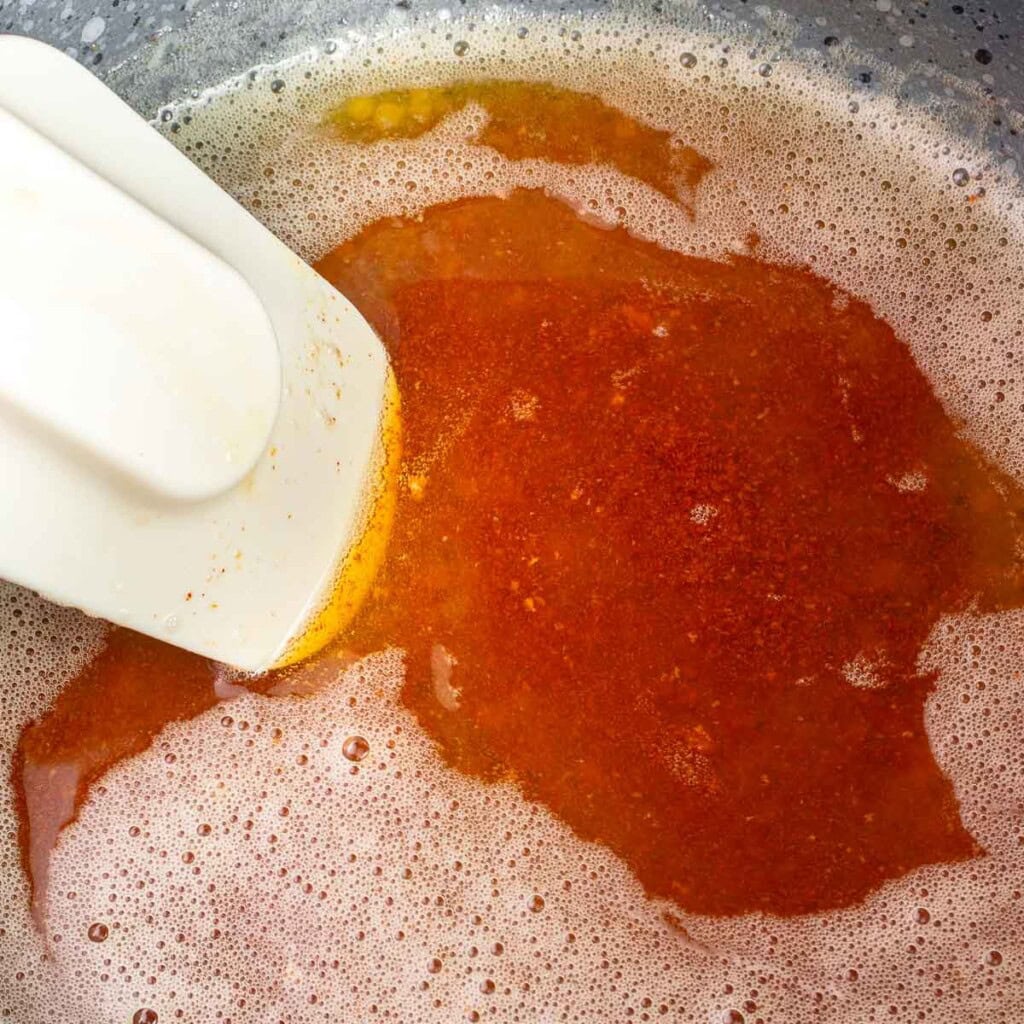 Close-up of brown butter in pot.