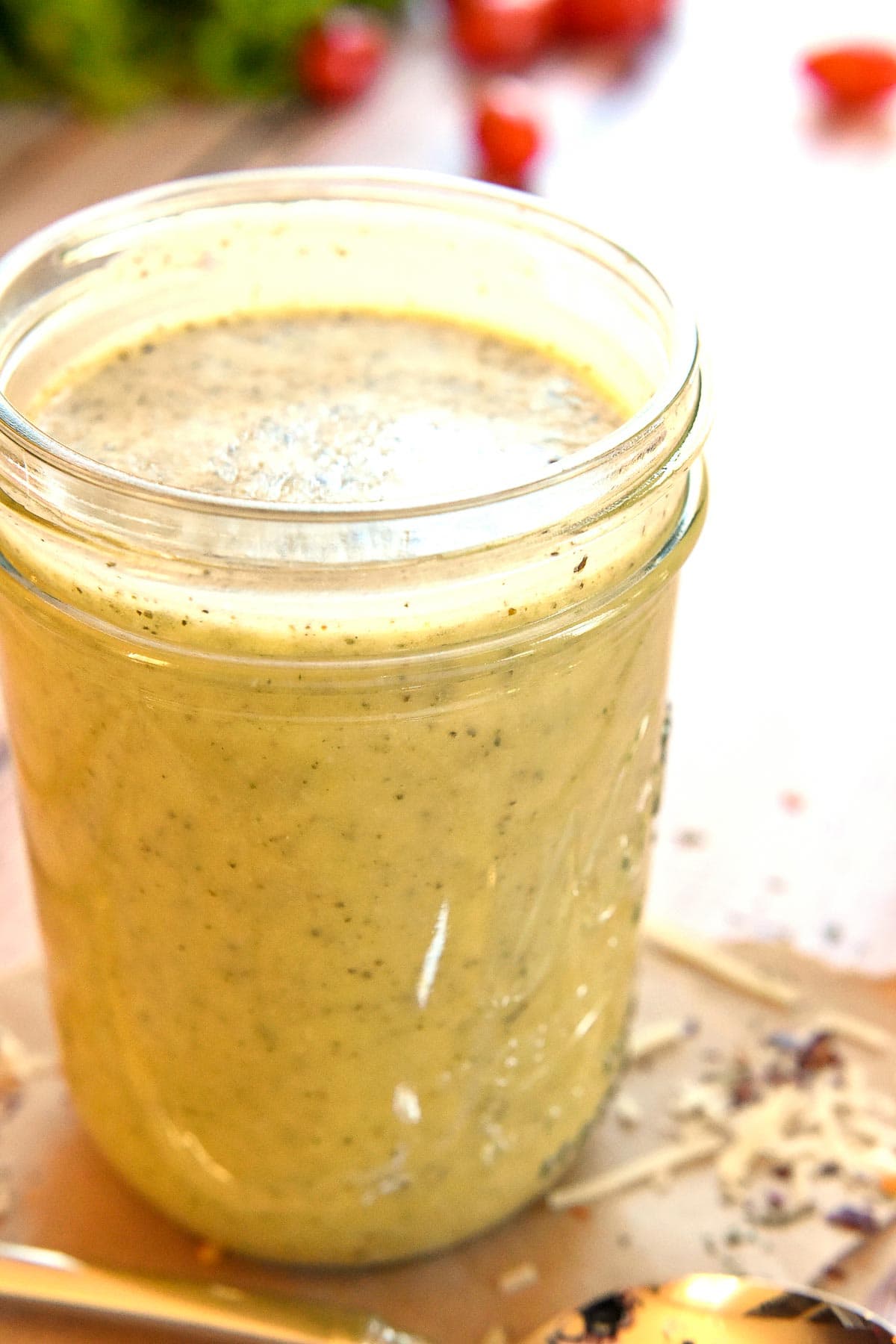 Italian Dressing close-up in jar.